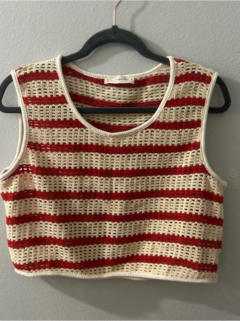By Together Red Striped Sleeveless Sweater Size Small Boutique